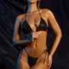 Slip Bikini con coulisse decorato in nero Slip Bikini con coulisse decorato in nero