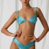 Top bikini con dettagli in perle Akoya e ruches in turchese Top bikini con dettagli in perle Akoya e ruches in turchese