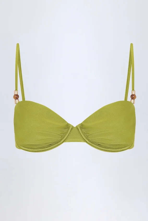Top bikini con ferretto arricciato e decorazioni in perline Bruny in verde oliva Top bikini con ferretto arricciato e decorazioni in perline Bruny in verde oliva