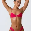 Top bikini con scollo all’americana e ruches decorato Clearwater in rosa lampone