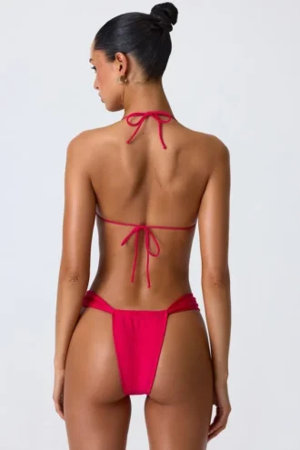 Top bikini con scollo all’americana e ruches decorato Clearwater in rosa lampone
