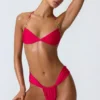 Top bikini con scollo all’americana e ruches decorato Clearwater in rosa lampone