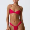 Top bikini con scollo all’americana e ruches decorato Clearwater in rosa lampone