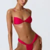 Top bikini con scollo all’americana e ruches decorato Clearwater in rosa lampone