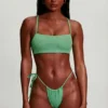 Top bikini con spalline e scollo rotondo in seersucker verde acqua