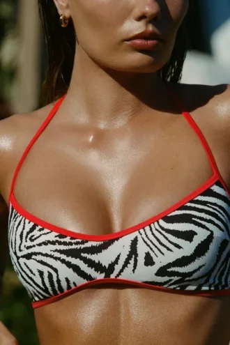 Top bikini reversibile con scollo all’americana Zuma con stampa zebrata