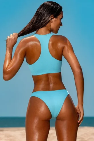 Top bikini Sporty Swim con zip in turchese