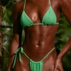 Top bikini triangolare multiuso in seersucker verde acqua Top bikini triangolare multiuso in seersucker verde acqua