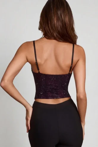 Top con collo a cappuccio e decorazioni Armelia in serpente viola