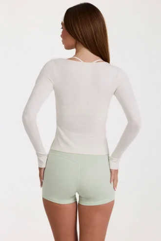 Top con lacci sul davanti in modal color avorio