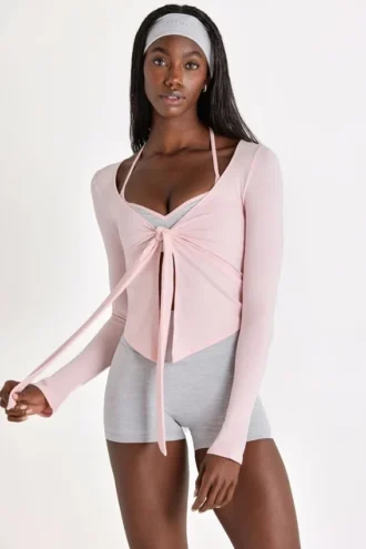 Top con lacci sul davanti in Modal, colore Blush