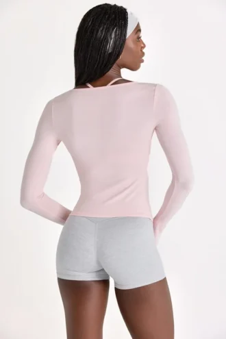 Top con lacci sul davanti in Modal, colore Blush