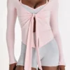 Top con lacci sul davanti in Modal, colore Blush