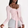 Top con lacci sul davanti in Modal, colore Blush