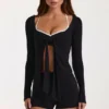 Top con lacci sul davanti in modal, colore nero