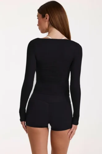 Top con lacci sul davanti in modal, colore nero