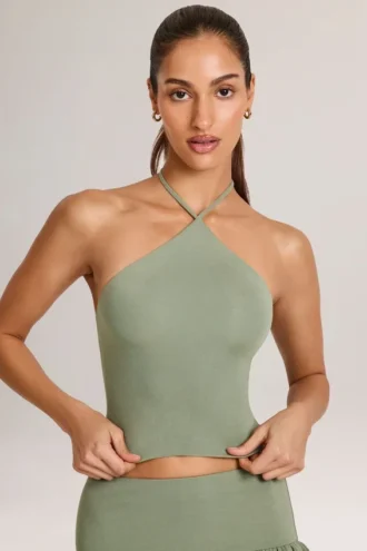 Top con scollo all’americana in Modal Aviora, colore verde salvia