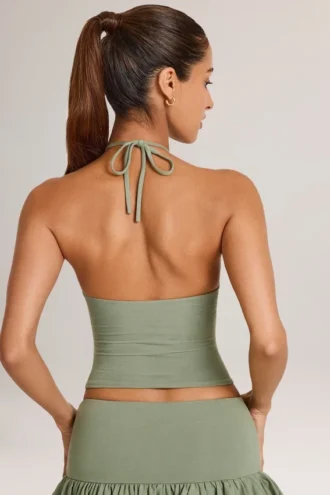 Top con scollo all’americana in Modal Aviora, colore verde salvia