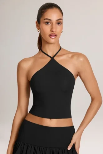 Top con scollo all’americana in modal Aviora, nero