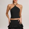 Top con scollo all’americana in modal Aviora, nero