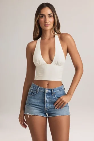 Top con scollo all’americana in modal Drew, bianco