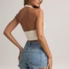 Top con scollo all’americana in modal Drew, bianco Top con scollo all’americana in modal Drew, bianco