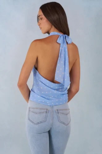 Top con scollo profondo all’americana Maraya con stampa a pois blu