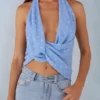 Top con scollo profondo all’americana Maraya con stampa a pois blu Top con scollo profondo all’americana Maraya con stampa a pois blu