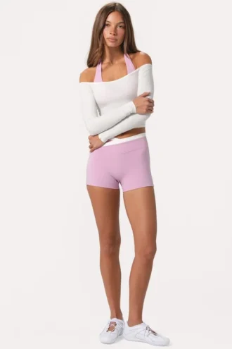 Top con spalle scoperte in jersey morbido, colore latte