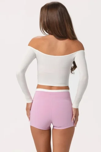 Top con spalle scoperte in jersey morbido, colore latte