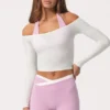Top con spalle scoperte in jersey morbido, colore latte Top con spalle scoperte in jersey morbido, colore latte