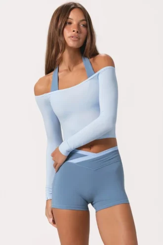 Top con spalle scoperte in jersey morbido, colore Powder Blue