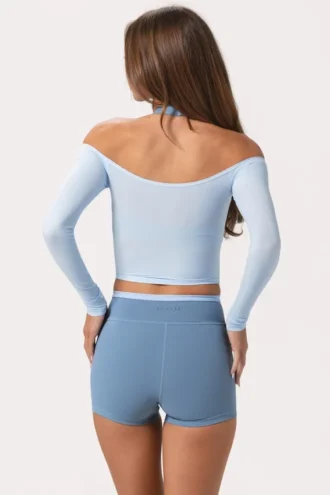 Top con spalle scoperte in jersey morbido, colore Powder Blue