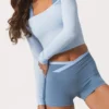 Top con spalle scoperte in jersey morbido, colore Powder Blue Top con spalle scoperte in jersey morbido, colore Powder Blue
