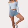 Top con spalle scoperte in jersey morbido, colore Powder Blue Top con spalle scoperte in jersey morbido, colore Powder Blue