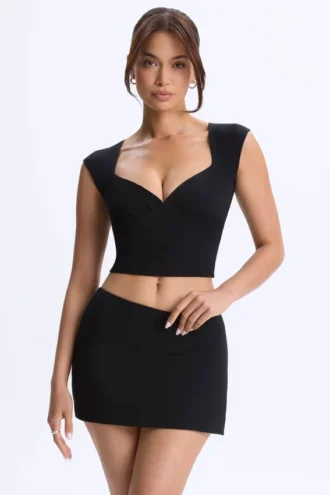 Top Cora in Modal con maniche ad aletta e ruches, colore nero