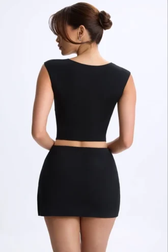 Top Cora in Modal con maniche ad aletta e ruches, colore nero