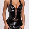 Top corto a corsetto con scollo all’americana e allacciatura in vinile Ophelia, nero Top corto a corsetto con scollo all’americana e allacciatura in vinile Ophelia, nero