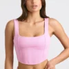 Top corto a corsetto in jersey spazzolato rosa bubblegum Top corto a corsetto in jersey spazzolato rosa bubblegum