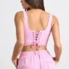 Top corto a corsetto in jersey spazzolato rosa bubblegum Top corto a corsetto in jersey spazzolato rosa bubblegum