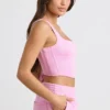 Top corto a corsetto in jersey spazzolato rosa bubblegum Top corto a corsetto in jersey spazzolato rosa bubblegum