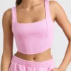 Top corto a corsetto in jersey spazzolato rosa bubblegum Top corto a corsetto in jersey spazzolato rosa bubblegum