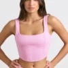 Top corto a corsetto in jersey spazzolato rosa bubblegum Top corto a corsetto in jersey spazzolato rosa bubblegum