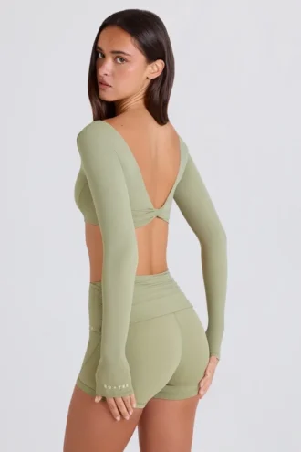 Top corto a maniche lunghe in color Matcha