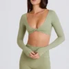 Top corto a maniche lunghe in color Matcha
