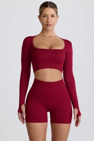 Top corto a maniche lunghe senza cuciture Super Sculpt in bordeaux