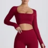 Top corto a maniche lunghe senza cuciture Super Sculpt in bordeaux Top corto a maniche lunghe senza cuciture Super Sculpt in bordeaux
