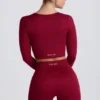 Top corto a maniche lunghe senza cuciture Super Sculpt in bordeaux Top corto a maniche lunghe senza cuciture Super Sculpt in bordeaux