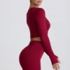 Top corto a maniche lunghe senza cuciture Super Sculpt in bordeaux Top corto a maniche lunghe senza cuciture Super Sculpt in bordeaux