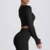 Top corto a maniche lunghe senza cuciture Super Sculpt in nero Top corto a maniche lunghe senza cuciture Super Sculpt in nero